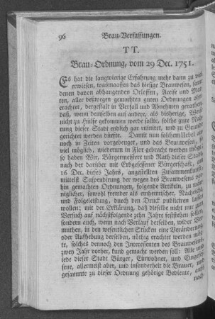 TT. Brau=Ordnung, vom 29 Dec. 1751.