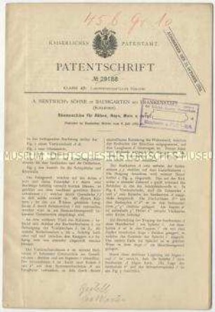 Patentschrift einer Sämaschine für Rüben, Raps, Mais u. dgl., Patent-Nr. 29188