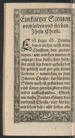 Ein kurtzer Sermon vom leiden und sterben Jhesu Christi.