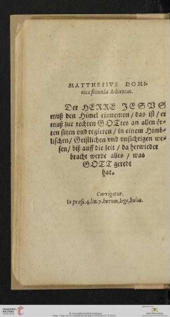 Matthesius Dominica secunda Aduentus