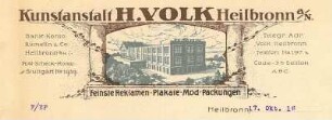 Briefbogen der Kunstanstalt H. Volk mit Firmenansicht (Lerchenstraße 33/1)