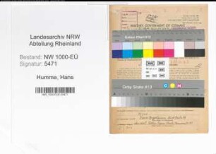 Entnazifizierung Hans Humme, geb. 15.12.1901 (Chemiker)