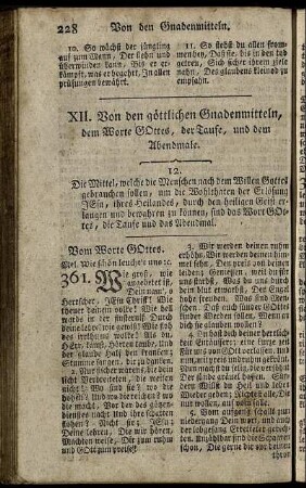 XII. Von den göttlichen Gnadenmitteln, dem Worte Gottes, der Taufe, und dem Abendmale.