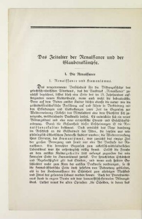 Das Zeitalter der Renaissance und der Glaubenskämpfe