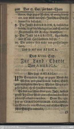 Das XVIII. Cap. Zur Land-Charte Von America