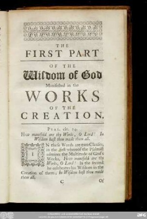 The First Part Of The Wisdom of God Manifested in the Works Of The Creation.