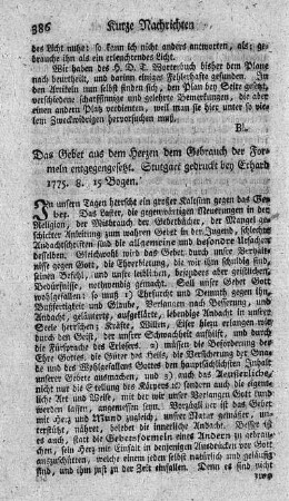 Das gebet aus dem herzen, dem Gebrauch der Formeln entgegengesetzt.