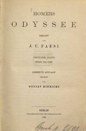 Homers Odyssee, 3. Gesang XIII - XVIII