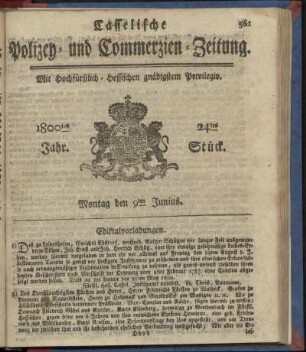 24tes Stueck, Montag den 9ten Junius 1800