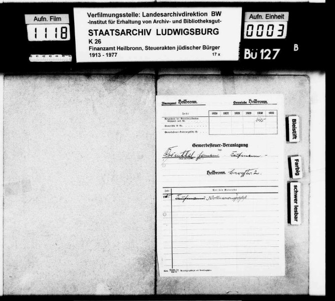 Rosenthal, Hermann; Kaufmann *16.11.1873 [Heilbronn] [22.08.1942 nach Theresienstadt dep., dort gest. 08.12.1943] Wohnorte: Heilbronn, [Haigerloch] Firma: Wollwarengeschäft (Heilbronn)