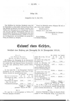 Nachträge zu dem verabschiedeten Finanzgesetz und Hauptfinanzetat 1879-1881