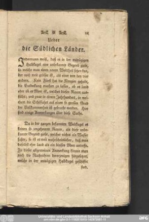 Ueber die Südlichen Länder.