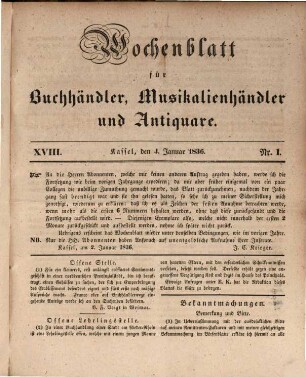 Wochenblatt für Buchhändler und Antiquare, 18. 1836