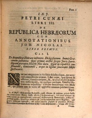 Petri Cunæi, De Republica Hebræorum Libri Tres