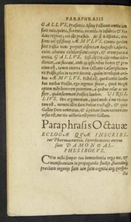 Paraphrasis Octavae Eclogae Quae Inscribitur Pharmaceutria ...