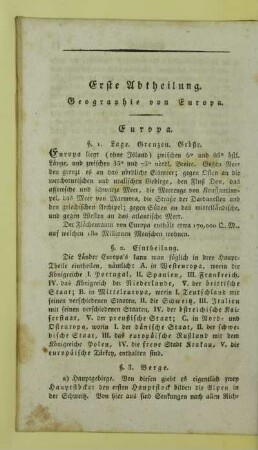 Erste Abtheilung. Geographie von Europa