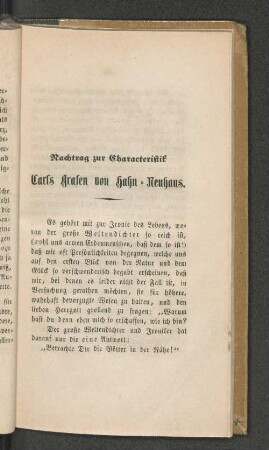 Nachtrag zur Characteristik: Carls Grafen von Hahn-Neuhaus.