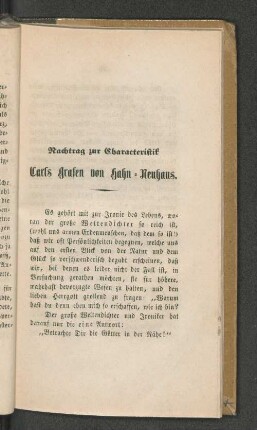 Nachtrag zur Characteristik: Carls Grafen von Hahn-Neuhaus.