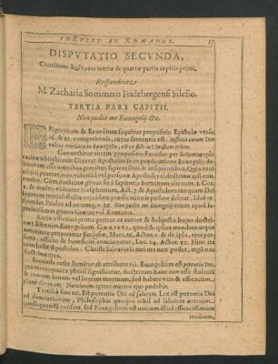 Disputatio Secunda. Respondente M. Zacharia Sommero