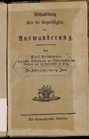 Abhandlung über die Unzulässigkeit der Auswanderung