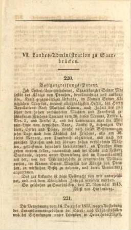 VI. Landes-Administration zu Saarbrücken
