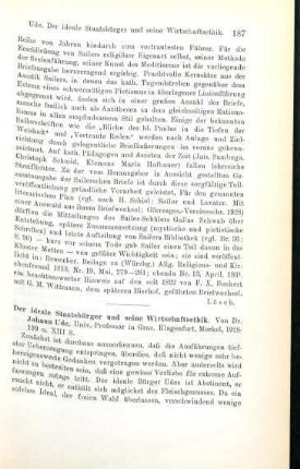187-188 [Rezension] Ude, Johannes, Der ideale Staatsbürger und seine Wirtschaftsethik