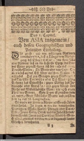 Das I. Capitel. Von ASIA insgemein