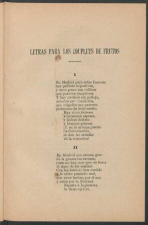 Letras para los couplets de frutos