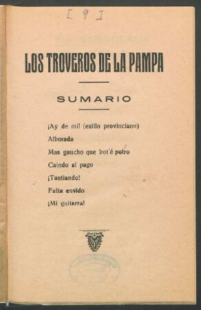 Los troveros de la pampa : contrapunto chaguarazo