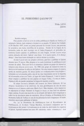 El Periodiko Şalom Oy Tilda Levi Şalom