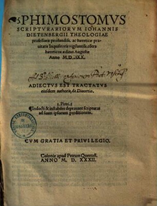 Phimostomus scripturariorum ... : contra haereticos aeditus Augustae anno M.D.XXX.