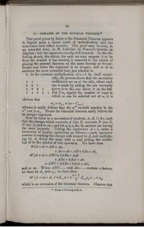 II. Remarks on the binomial theorem.