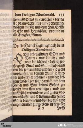 Dritte Dancksagung nach dem Heiligen Abendmahl.