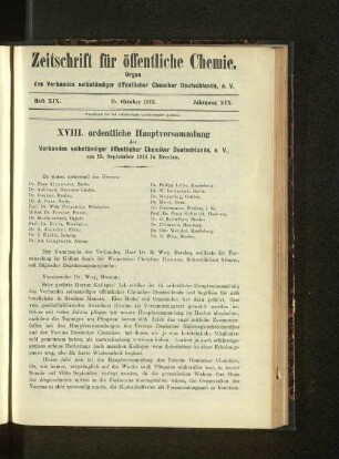 Heft XIX. 15. Oktober 1913. Jahrgang XIX.