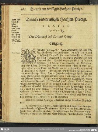 Die acht und dreissigste Hochzeit-Predigt