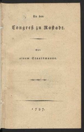 An den Congreß zu Rastadt