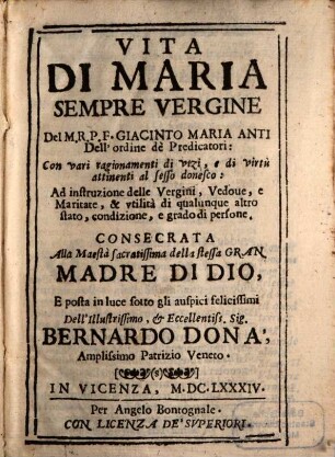 Vita di Maria sempre Vergine ...