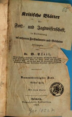 Kritische Blätter für Forst- und Jagdwissenschaft, 39. 1857