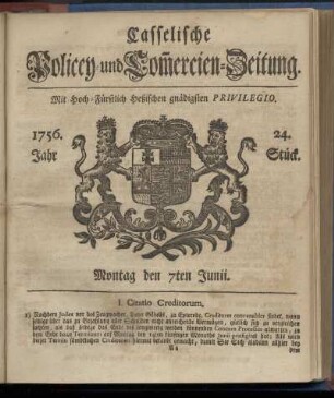 24. Stueck, Montag den 7ten Junii 1756