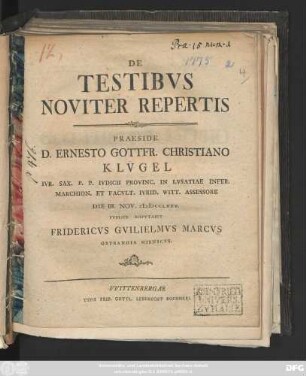 De Testibvs Noviter Repertis