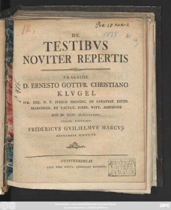 De Testibvs Noviter Repertis