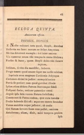 De Amicitia. Ecloga Quinta.