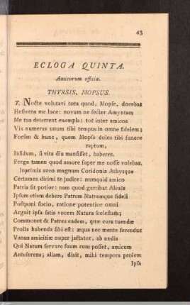 De Amicitia. Ecloga Quinta.