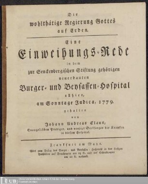 Einweihungsrede im Bürgerhospital