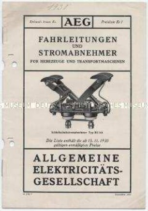 Fahrleitungen und Stromabnehmer für Hebezeuge und Transportmaschinen (O) (Preisliste Kr 7)