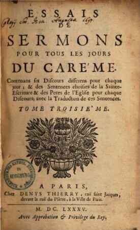 Essais de sermons pour tous les jours du carème, 3