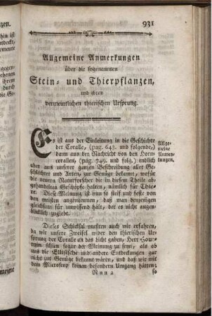 Allgemeine Anmerkungen über die sogenannten Stein- und Thierpflanzen und ihren vermeintlichen thierischen Ursprung.