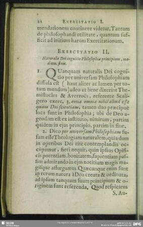 Exercitatio II. Naturalis Dei cognitio Philosophiae principium, medium, finis