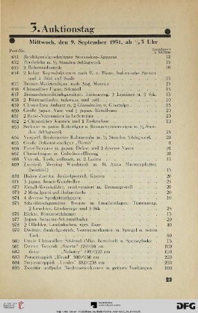 3. Auktionstag Mittwoch, den 9. September 1931, ½ 3 Uhr (Nr. 651-1000)