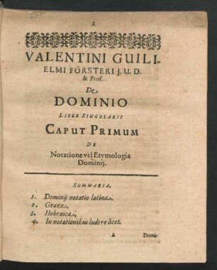 Caput Primum. De Notatione vel Etymologia Dominii.
